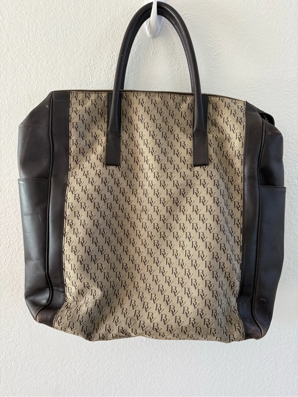Vintage Bottega Veneta Monogram Canvas Large Travel Tote Weekend Carryall Bag
